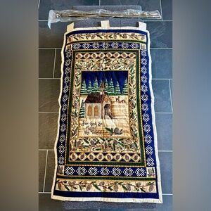 “For God So Loved The World” hand stitched banner with Decorative Rod